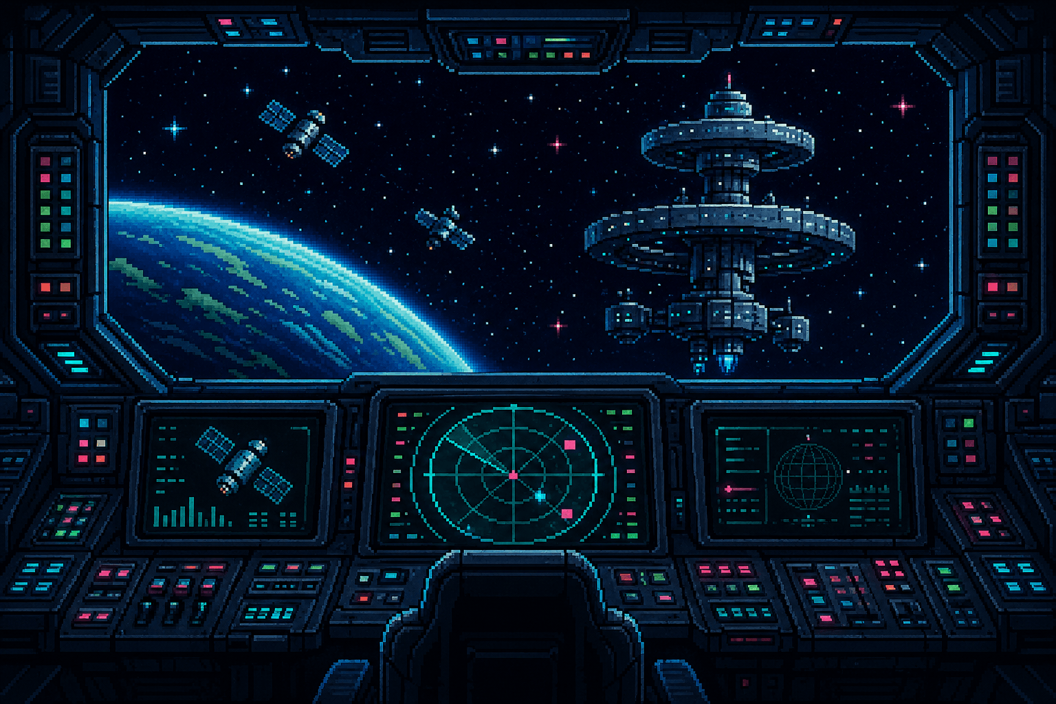 Pixel art cockpit console